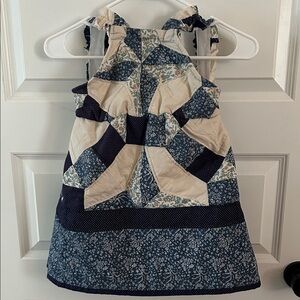 Quilt dress vintage Sleeveless Dress in Blue and Cream
